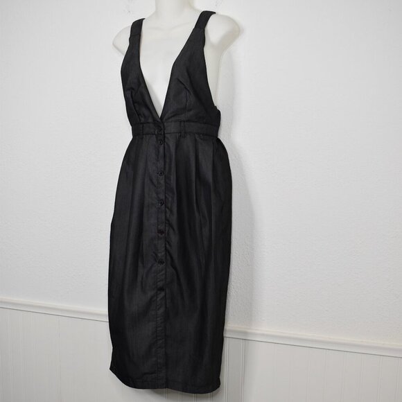 Nasty Gal Midi Dress Button Front Sz S Strappy Back Preppy Academia Retro Work - Picture 3 of 16